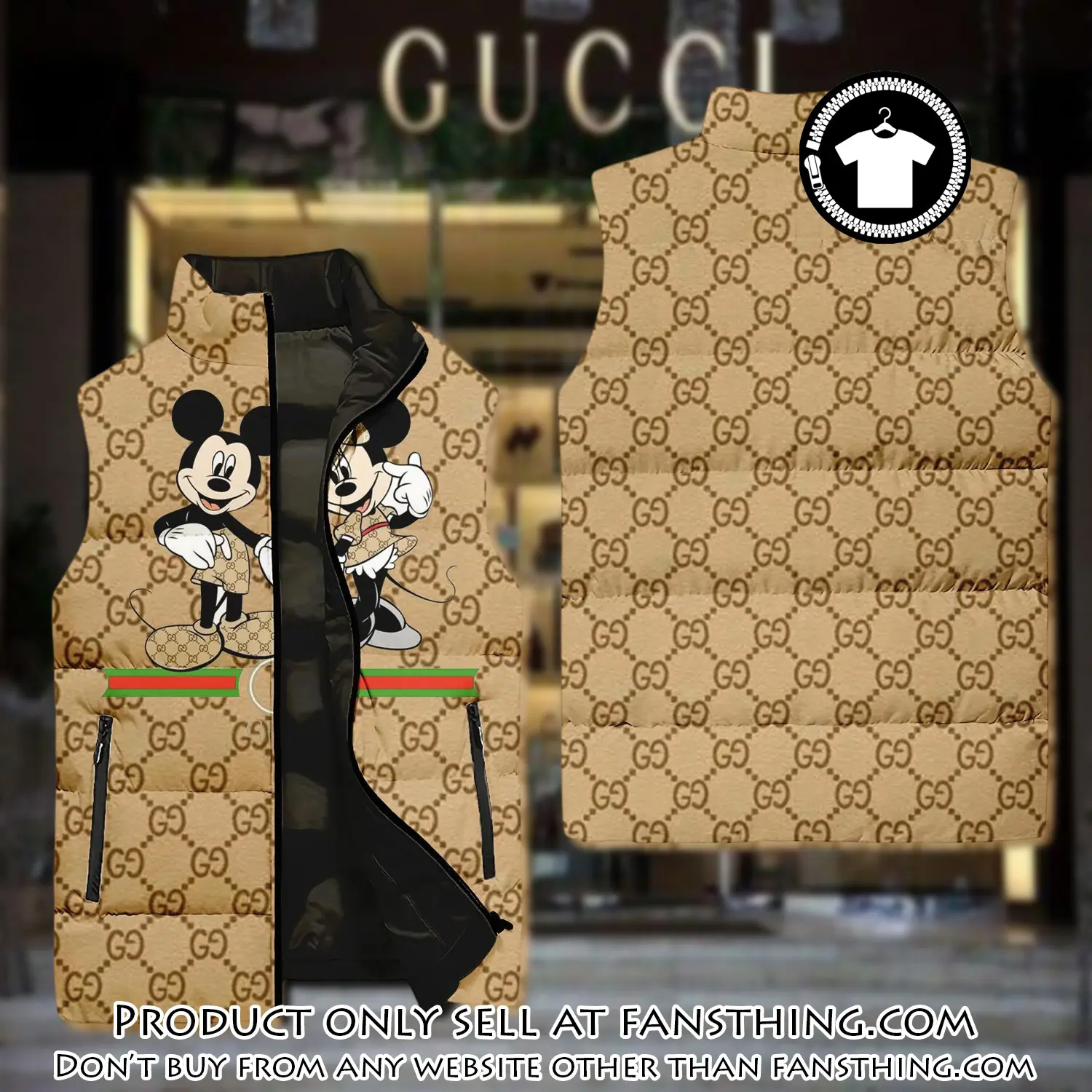 Gucci mickey mouse yellow luxury brand 3d sleeveless down jacket fst0507292